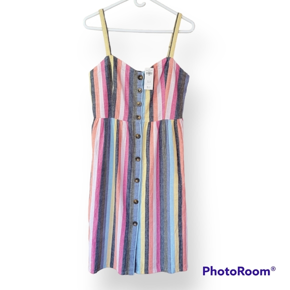 Abercrombie & Fitch Dresses & Skirts - NWT Abercrombie & Fitch Linen Blend Rainbow Stripe Button Sleeveless Midi Dress